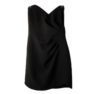 After Midnight Black Plunging V-Neck Ruched Faux-Wrap Mini Dress - Size M